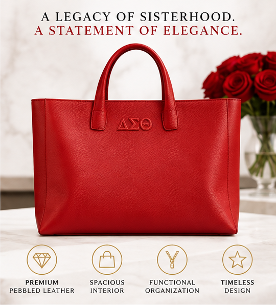 A Legacy of Sisterhood. A Statement of Elegance. Premium pebbled leather, spacious interior, functional organization, timeless design.